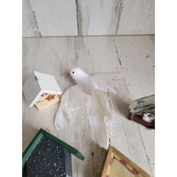 Bird house white dove variety set ornament mini Xmas unique - Picture 7 of 13